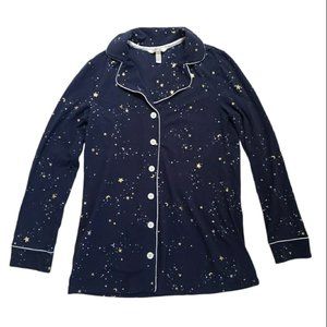 Soma Pajama Top Stars Blue Cotton Blend Womens XS Button Down  PJ